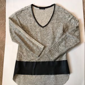 Zara raw seam vegan leather trimmed vneck